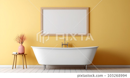 Bathroom design with a bathtub in the center in a minimalist style, Generated AI 103268994