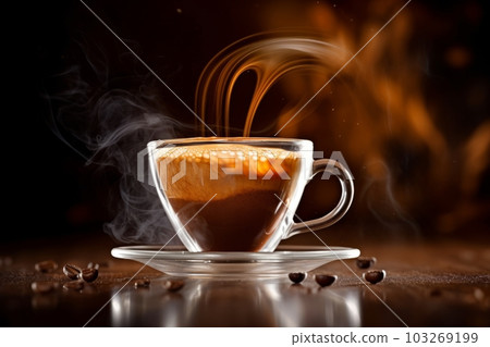 An abstract shot of an espresso shot being pulled, with the motion of the coffee and steam captured in a long exposure. Generative AI An abstract shot of an espresso shot being pulled, with the motion of the coffee and steam captured in a long exposure. Generative AI 103269199