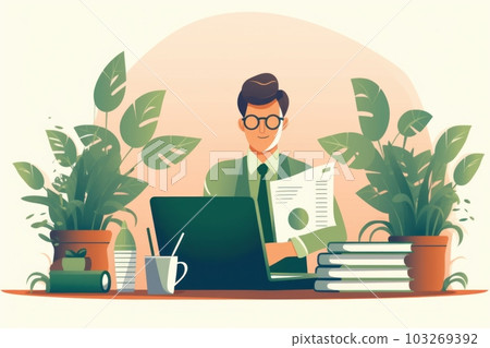 An image of a person sitting at a desk, surrounded by tax documents and a calculator, with a small plant in the background. Generative AI An image of a person sitting at a desk, surrounded by tax documents and a calculator, with a small plant in the background. Generative AI 103269392