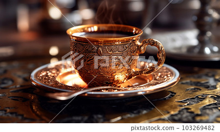 Turkish coffee in a vintage cup, Generated AI 103269482