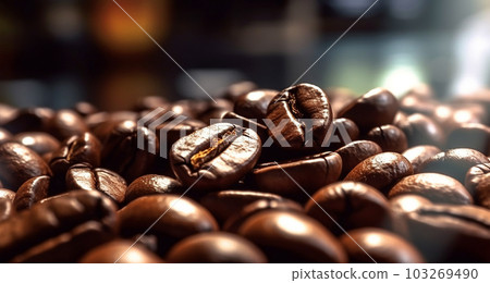 Roasted coffee beans close-up, Generated AI 103269490