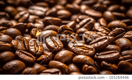 Roasted coffee beans close-up, Generated AI Roasted coffee beans close-up, Generated AI 103269496