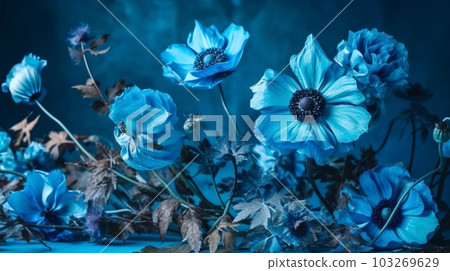 Oil flower painting, botanic print on canvas, greeting card, nature concept. Generated AI 103269629