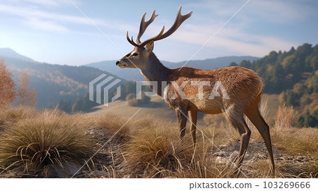 Image of a young deer in nature, axis deer, Generated AI Image of a young deer in nature, axis deer, Generated AI 103269666