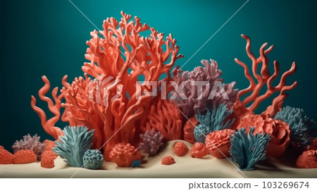 Illustration of pink and blue corals, sea concept, relax, Generated AI Illustration of pink and blue corals, sea concept, relax, Generated AI 103269674