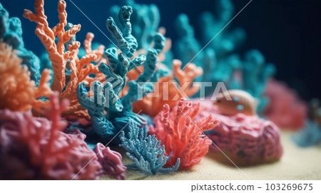 Illustration of pink and blue corals, sea concept, relax, Generated AI Illustration of pink and blue corals, sea concept, relax, Generated AI 103269675