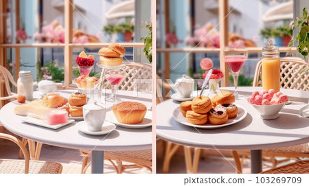 A collage of different desserts, cafe concept, Generated AI A collage of different desserts, cafe concept, Generated AI 103269709