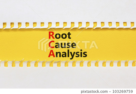 RCA root cause analysis symbol. Concept words RCA root cause analysis on yellow paper. Beautiful white table white background. Business and RCA root cause analysis concept. Copy space. RCA root cause analysis symbol. Concept words RCA root cause analysis on yellow paper. Beautiful white table white background. Business and RCA root cause analysis concept. Copy space. 103269759