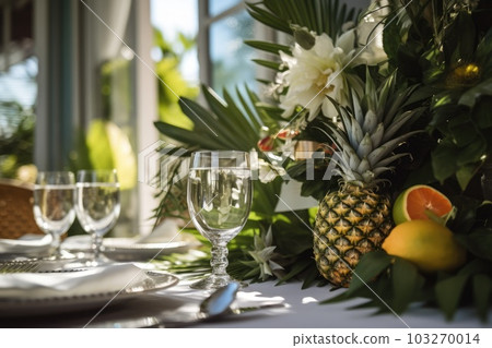 Romantic table setting with candles and flowers Romantic table setting with candles and flowers 103270014
