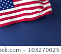 American waving flag for USA Independence Day, Memorial, Labour Day. Blue background. Copy space. 103270025