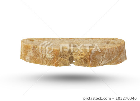 A slice of Italian ciabatta bread on a white isolated background. Breakfast sandwich mockup. Slice of diet Italian sandwich for breakfast. A slice of Italian ciabatta bread on a white isolated background. Breakfast sandwich mockup. Slice of diet Italian sandwich for breakfast. 103270346