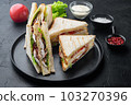 Fresh sandwiches with ingredients, on black background 103270396