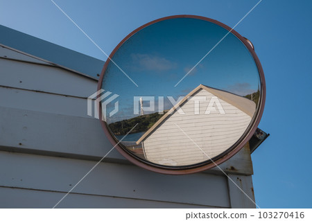 Photograph of Currie Lighthouse viewed from a large mirror on King Island Photograph of Currie Lighthouse viewed from a large mirror on King Island 103270416
