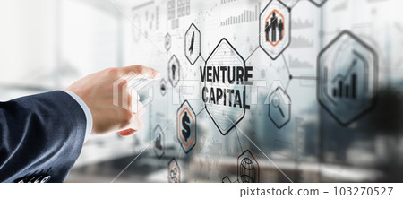Businessman touching finger Venture Capital. Mixed Media Businessman touching finger Venture Capital. Mixed Media 103270527