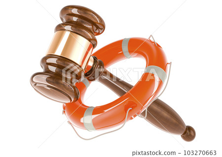 Wooden gavel with lifebuoy, 3D rendering Wooden gavel with lifebuoy, 3D rendering 103270663