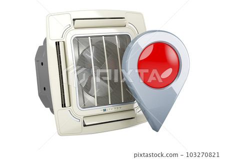 Ceiling Cassette Unit, Indoor Unit of Air Condition with map pointer, 3D rendering Ceiling Cassette Unit, Indoor Unit of Air Condition with map pointer, 3D rendering 103270821