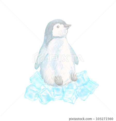 A cute penguin icon standing on an ice cube. A cute penguin icon standing on an ice cube. 103271560
