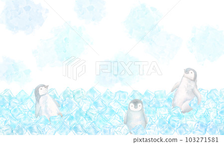Illustration of cute penguins playing in the ice world. 103271581
