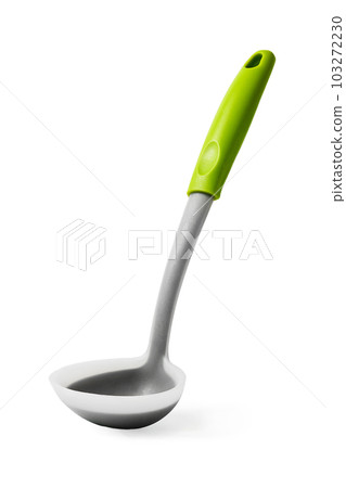 Close-up of plastic ladle isolated on white background 103272230