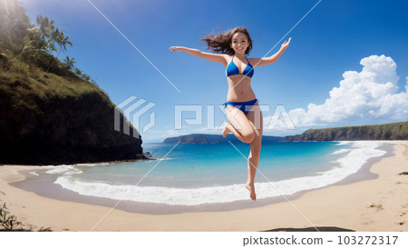 AI-generated image / Jump on the beach! 1 103272317