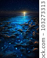 Ocean shore at night the water is full of dinoflagellat 103273313