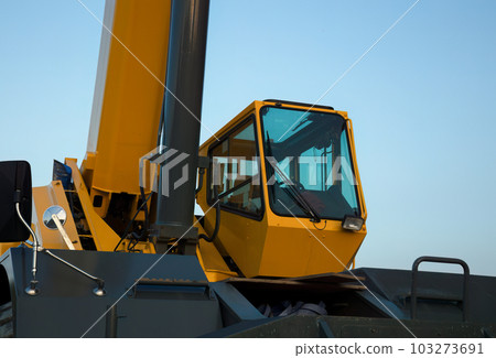 construction crane cabin industrial hydraulic equipment heavy powerful machine close up detail 103273691