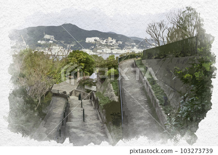 水彩風格的長崎格洛弗花園輪椅坡道 長崎縣長崎市 水彩風格的長崎格洛弗花園輪椅坡道 長崎縣長崎市 103273739