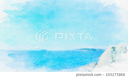 [Aichi Prefecture] Watercolor painting of Cape Hashidahana in Nishiura-cho, Gamagori City 103273868