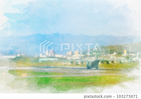 [愛知縣]航空自衛隊小牧空軍基地的飛機水彩畫 103273871