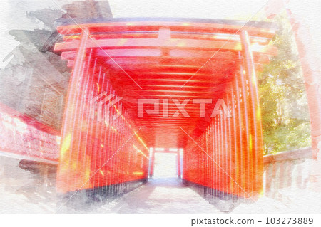 [愛知縣]犬山市三光稻荷神社鳥居水彩畫 103273889