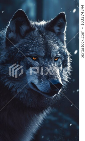 Wolf Portrait on Dark Background. Generative ai 103274844