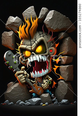 Cartoon Rock Character in Graffiti Style. Generative ai 103274860