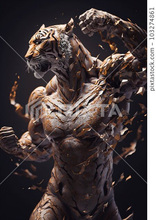 Sci-fi Cyberpunk King of Tiger with Human Anatomy. Generative ai 103274861