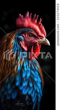Colorful Rooster Portrait Studio Shot on Dark Background. Generative ai Colorful Rooster Portrait Studio Shot on Dark Background. Generative ai 103274919