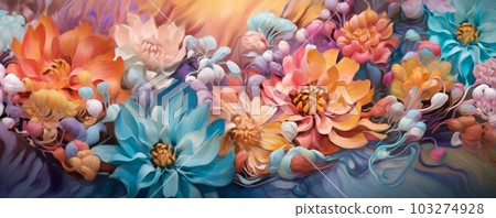Abstract Flowers Panorama Wallpaper Background. Generative ai 103274928
