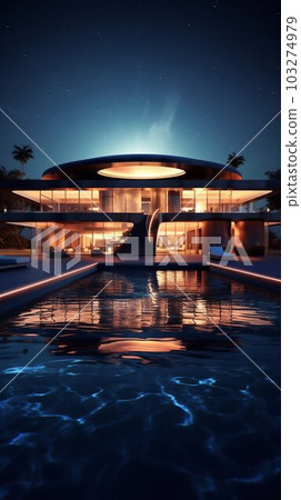 Architecture Modern Illuminated Luxury House Design at Night. Generative ai 103274979