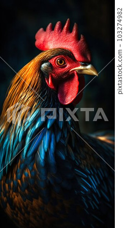 Colorful Rooster Portrait Studio Shot on Dark Background. Generative ai 103274982