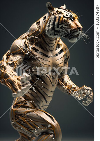Sci-fi Cyberpunk King of Tiger with Human Anatomy. Generative ai Sci-fi Cyberpunk King of Tiger with Human Anatomy. Generative ai 103274987