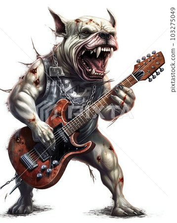 Screaming Bulldog Playing Electric Guitar Metal Music. Generative ai Screaming Bulldog Playing Electric Guitar Metal Music. Generative ai 103275049