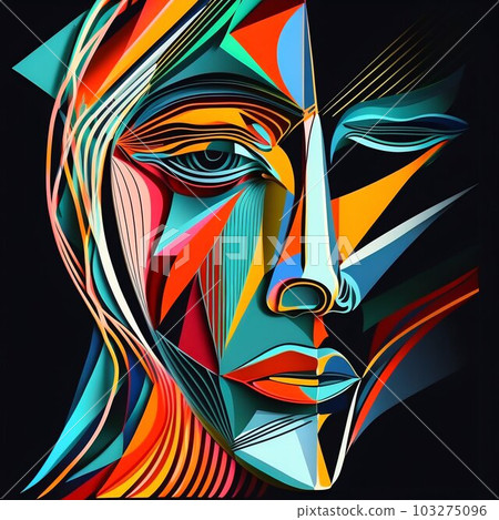 Abstract Face Design with Picasso-Inspired Lines. Generative ai 103275096