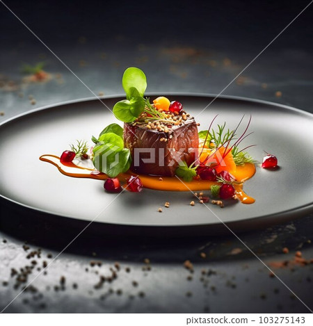 Beautifully Plated Gourmet Dish. Culinary Artistry and Presentation. Generative ai 103275143