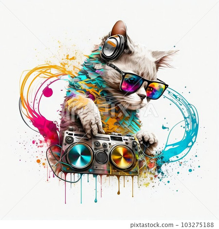 Cat DJ in Sunglasses Isolated on White Background. Generative ai Cat DJ in Sunglasses Isolated on White Background. Generative ai 103275188