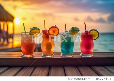 Tropical Drinks on Wooden Outdoor Beach Bar Menu. Generative ai Tropical Drinks on Wooden Outdoor Beach Bar Menu. Generative ai 103275194