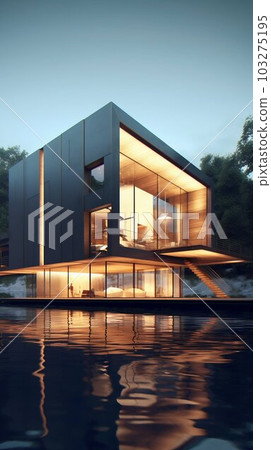 Architecture Modern Illuminated Luxury House Design at Night. Generative ai Architecture Modern Illuminated Luxury House Design at Night. Generative ai 103275195