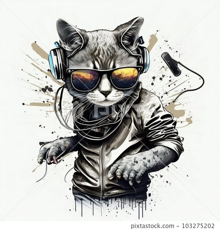 Cat DJ in Sunglasses Isolated on White Background. Generative ai Cat DJ in Sunglasses Isolated on White Background. Generative ai 103275202