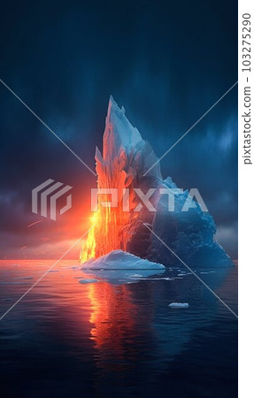Luminescent Iceberg in Ocean. Generative ai 103275290