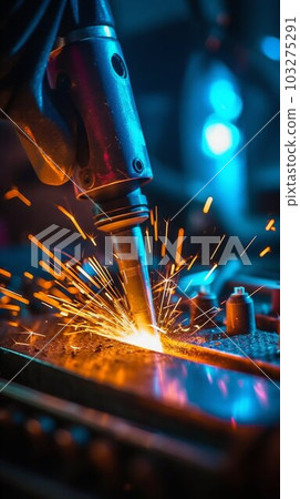 Macro Closeup of Gas Arc Welder with Brilliant Sparks of Light. Generative ai 103275291