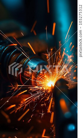Macro Closeup of Gas Arc Welder with Brilliant Sparks of Light. Generative ai 103275312