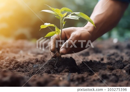 Hand Planting Tree, World Save Life, and Plant a Tree. Generative ai Hand Planting Tree, World Save Life, and Plant a Tree. Generative ai 103275396