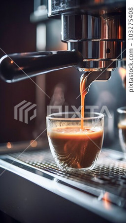Espresso Machine Pouring Coffee into Cup Close-up. Generative ai 103275408